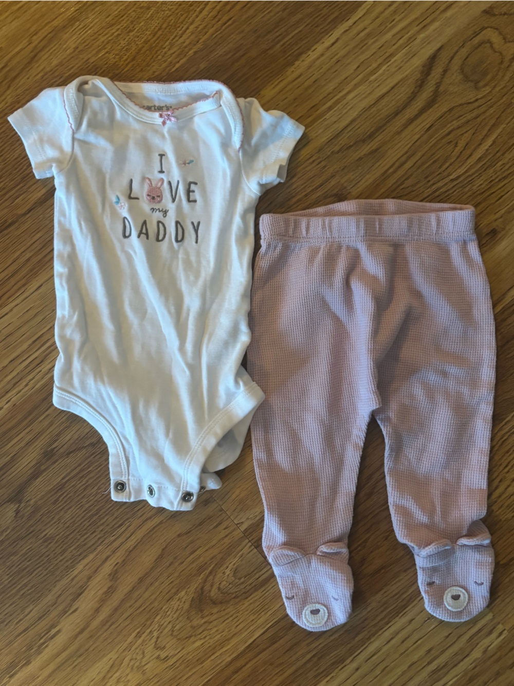 Carter's White & Light Pink 'I Love My Daddy' Baby One-Piece with Footed Pants